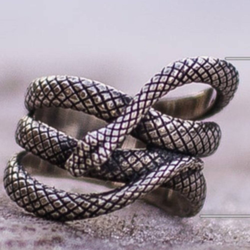 🎁Trendy Multi Layer Snake Vintage Carved Silver Fashion Ring Women, UNVN12123 - Picture 4 of 7